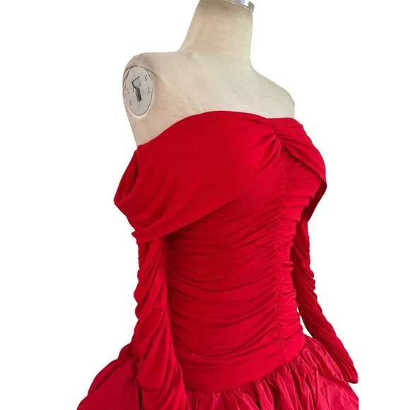 AKNVAS for FWRD Greta Stretch Puff Jersey Dress in Red 4 New Womens Mini